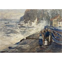 James William Booth (Staithes Group 1867-1953): Looking Out at Staithes, watercolour signed 35cm x 49cm