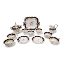 19th century porcelain part tea service, probably Spode, comprising sucrier, milk jug, san...