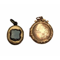 Victorian locket, 9ct gold back and front, together with gold plated locket set with bloodstone