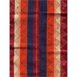 South West Persian Jajim Kilim ground rug, the field with alternating vertical stripes with lightly woven diamond-shaped motifs running through the pattern, the edges with small decorative tufts