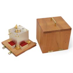 1990s Swiss silver and gold plated cube sundial, the top face of the cube with inset compa...