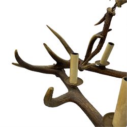 Deer antler chandelier, of square shaped form, with six fitted lights, W80cm, H62cm