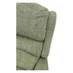 Sherborne 'Albany' dual motor electric rise and recliner armchair, in Adriatic Mint (Aquaclean) fabric, high-back with segmented cushioning, padded armrests and a built in footrest, on metal frame