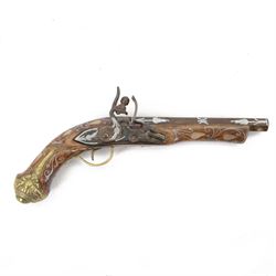 Flint lock pistol inlaid with mother of pearl and silver inlay 