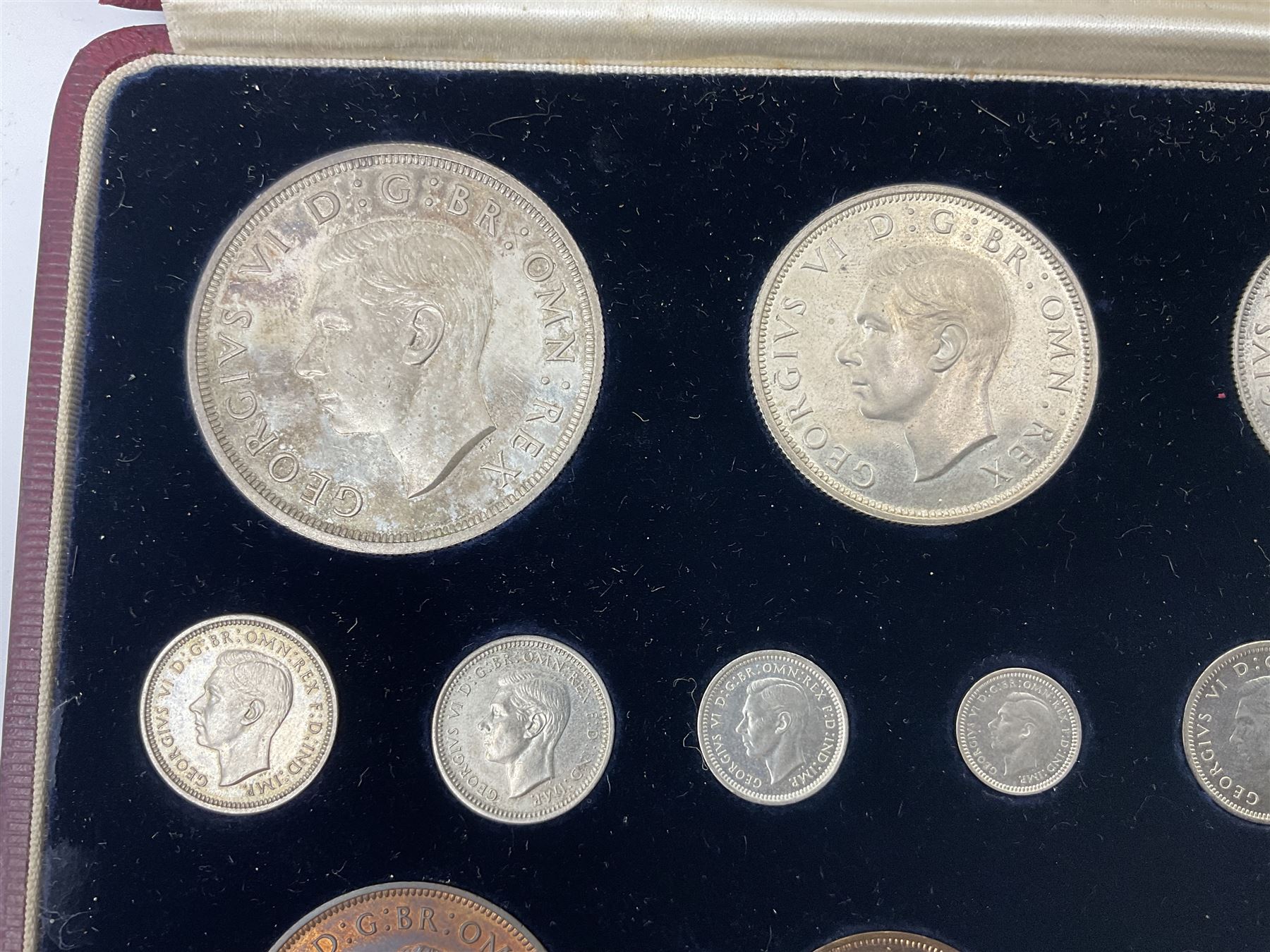 King George VI 1937 specimen coin set, fifteen coins from farthing to crown including Maundy money, in the original case