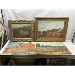 Ted Moore (Northern British 20th Century): Village Scenes, eight oils on board, one on canvas variously signed and titled, some framed max 61cm x 77cm (8)