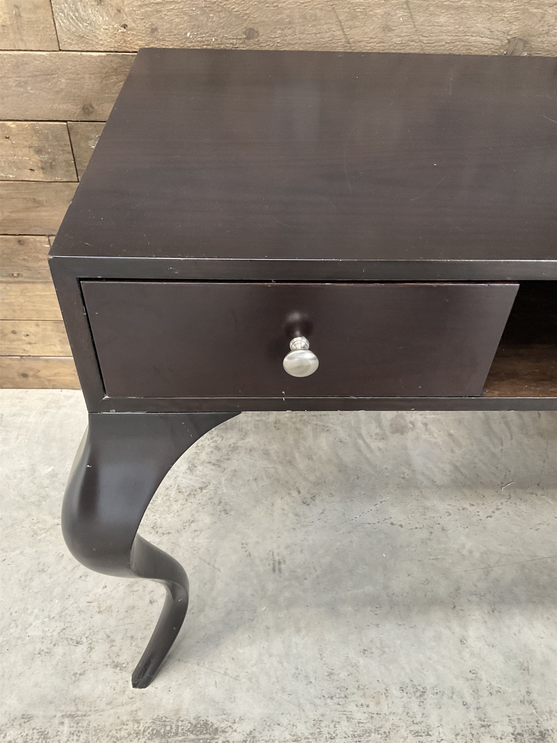 Rosewood finish console dressing table, fitted with two soft-close drawers