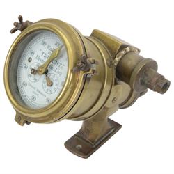 20th century Walker's Patent 'Trident' electric ship's log, the circular enamel dial with Arabic outer scale with two further subsidiary dials for miles, together with a Buck & Hickman brass pressure gauge mounted on a wooden base 