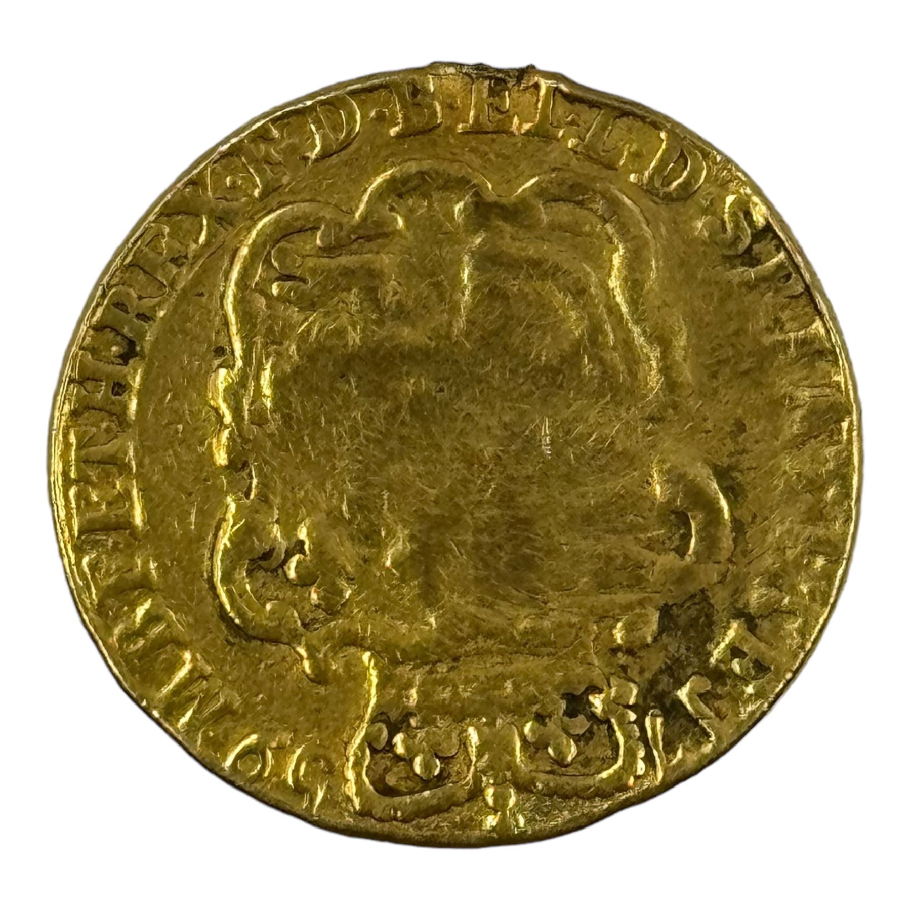 1759 gold full guinea coin, previously mounted