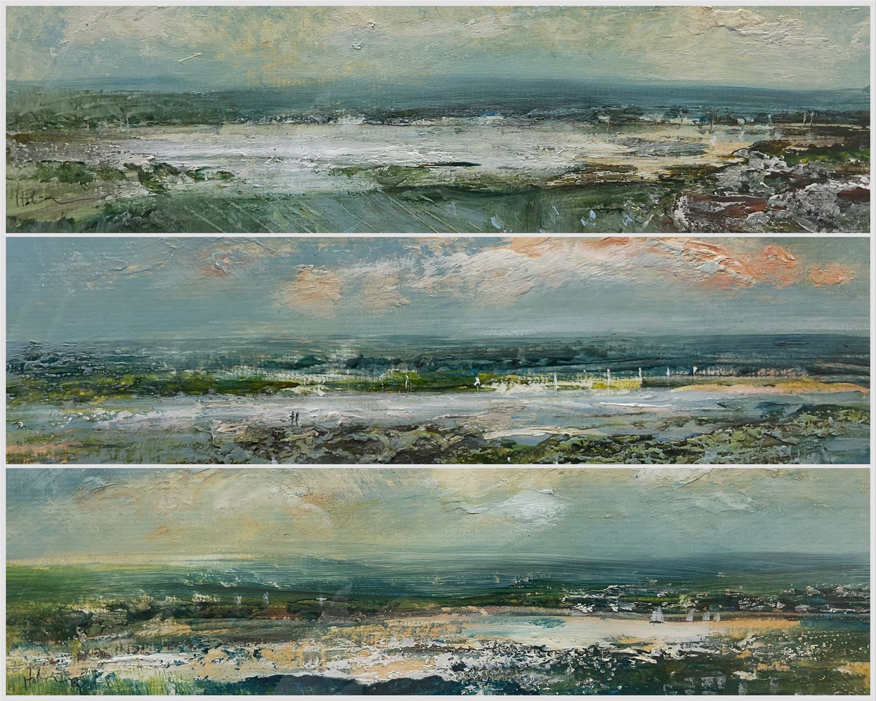 Peter Hodson (British Contemporary): Panoramic Ocean Views, three oils on board signed 12cm x 38cm (3)