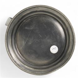 18th century large pewter measure, circa 1795, with strap handle, touch marks at the rim and base, H22cm