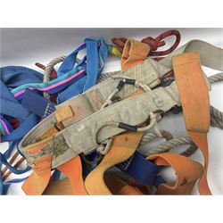 Collection of 1960s/70s climbing equipment including two original Hamish McInnes Pterodactyl ice axes, Joe Brown helmet, carabiners, ropes and wires etc