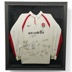 2000 England Rugby shirt sponsored by BT Cellnet, with 20 signatures from various England ...