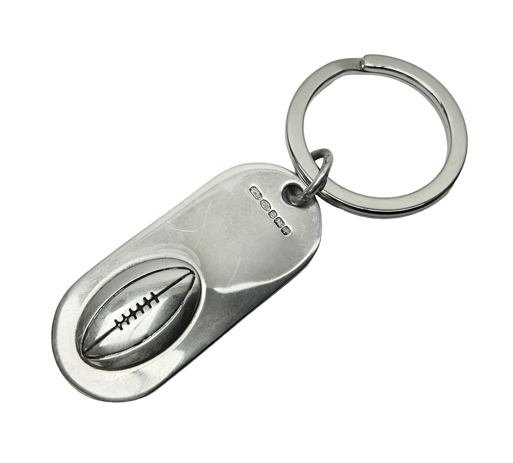 Silver rugby keyring, hallmarked 