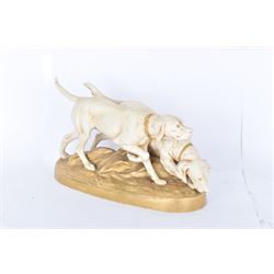 Royal Dux porcelain figure group, depicting two hunting dogs, with pink triangle mark beneath, H19cm