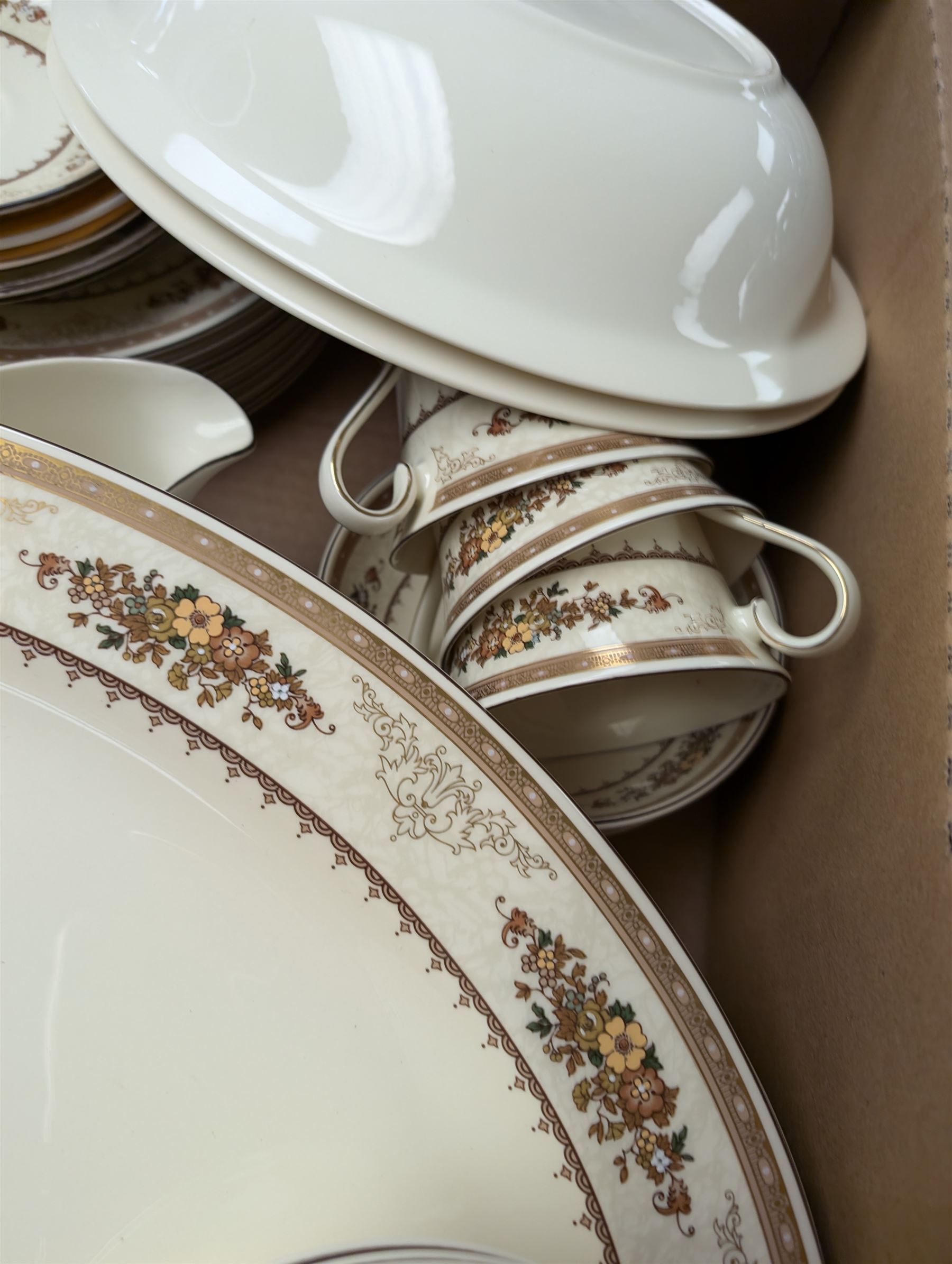 Collection of Minton Roxburgh pattern dinner and teawares, including meat platter, tea cups, etc 