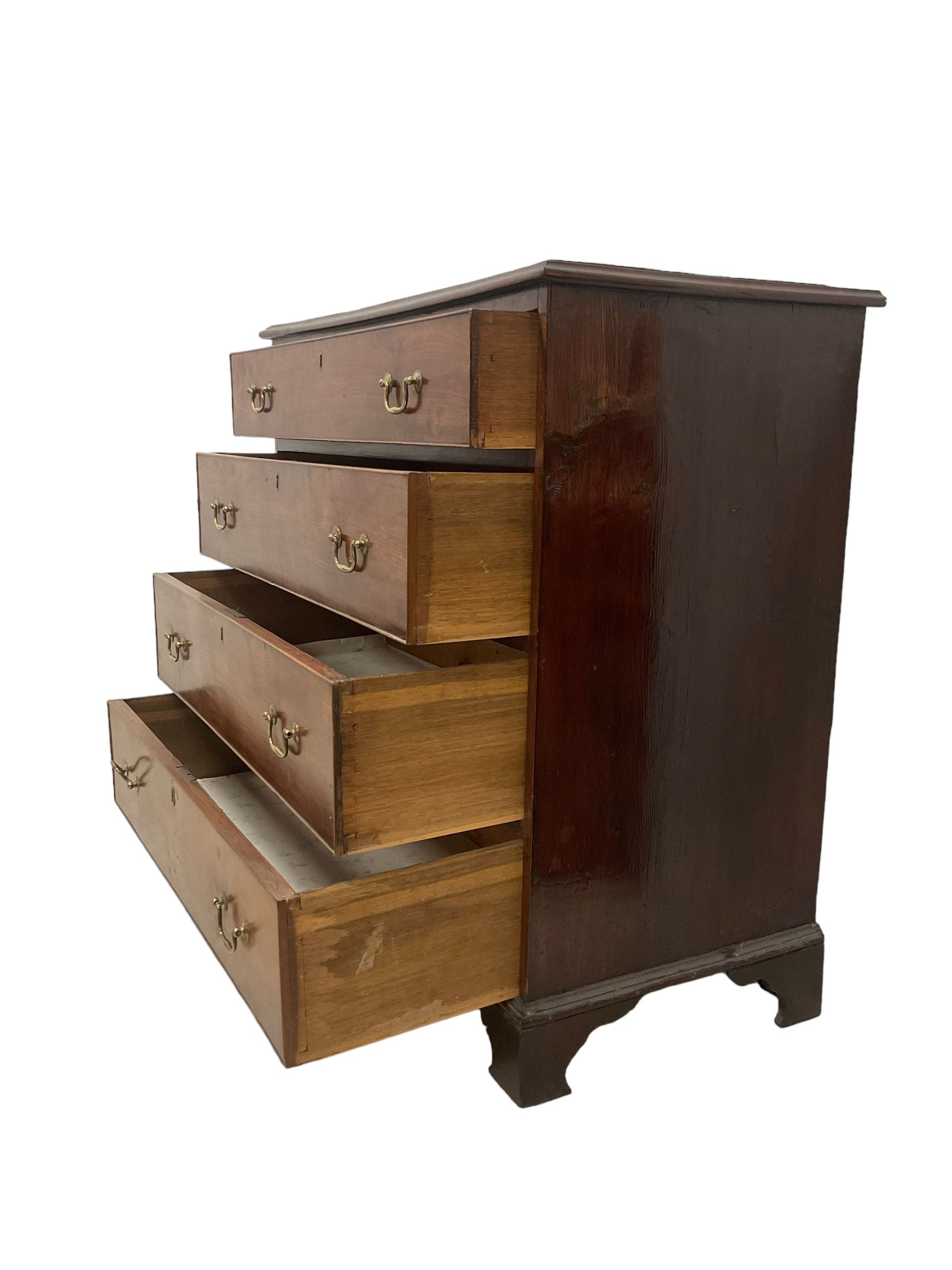 George III mahogany chest, rectangular top with moulded edge, fitted with two short over three long graduating cock-beaded drawers, lower moulded edge over bracket feet