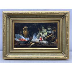 After Frans Snyders (Flemish 1579-1657): Still Life of Game, pair 20th century oils on panel signed with 'CSM' monogram 29cm x 49cm (2)