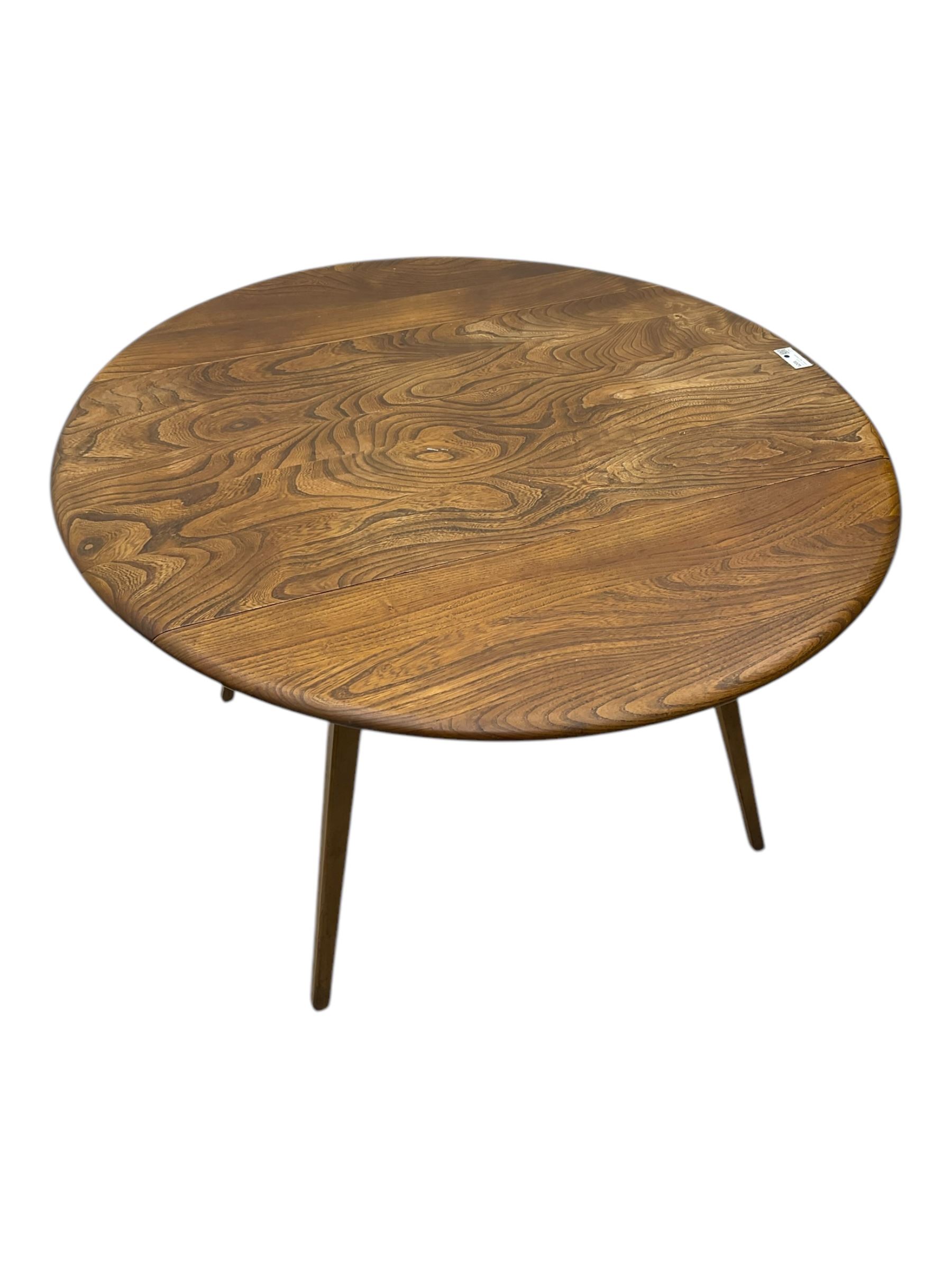 Lucian Ercolani for Ercol - 1960s elm and beech dining table, drop-leaf oval top, on splayed square tapering supports