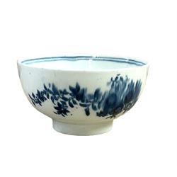 18th century blue and white porcelain teabowl, with paper label beneath inscribed 'Lowestoft', H5cm D9cm