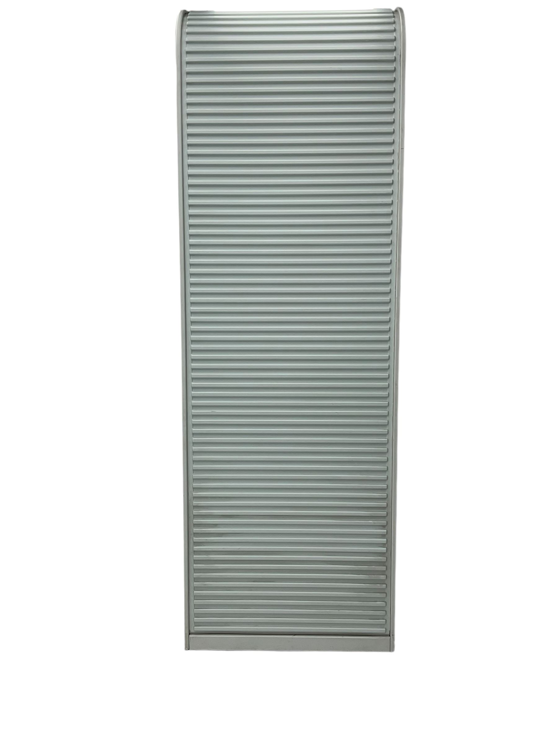 Aldo van den Nieuwelaar (1944-2010) for Pastoe - 'A'dammer' ribbed roller shutter cabinet, the interior fitted with shelves, in pale pastel baby blue finish 