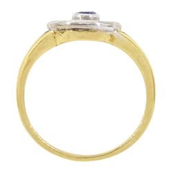 18ct white and yellow gold single stone sapphire pierced design ring