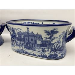 Pair of Victorian style, blue and white footbaths, H14cm, L37cm
