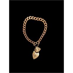 9ct gold curb link bracelet, with a 9ct gold heart padlock clasp