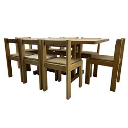 Treske of Thirsk - elm rectangular dining table (170cm x 89cm, H73cm); and set eight oak framed dining chairs