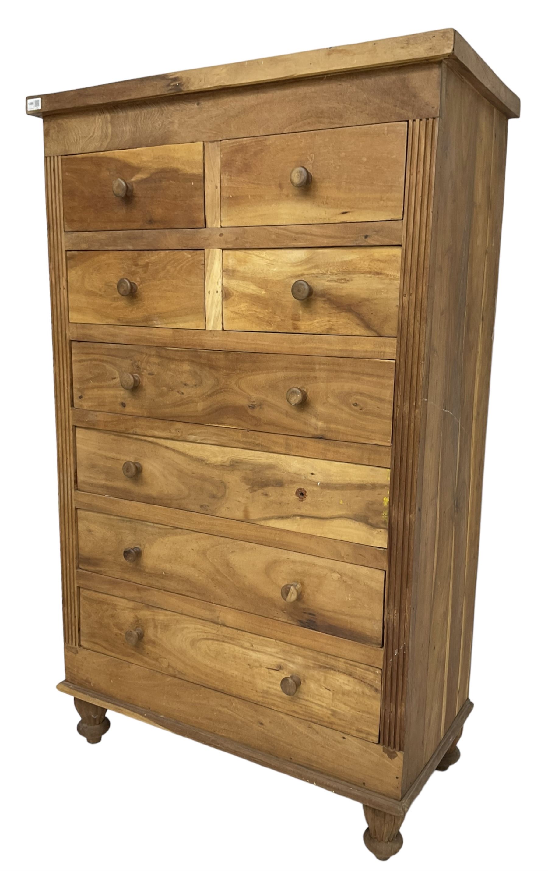 Hardwood chest, fitted with four short and four long drawers