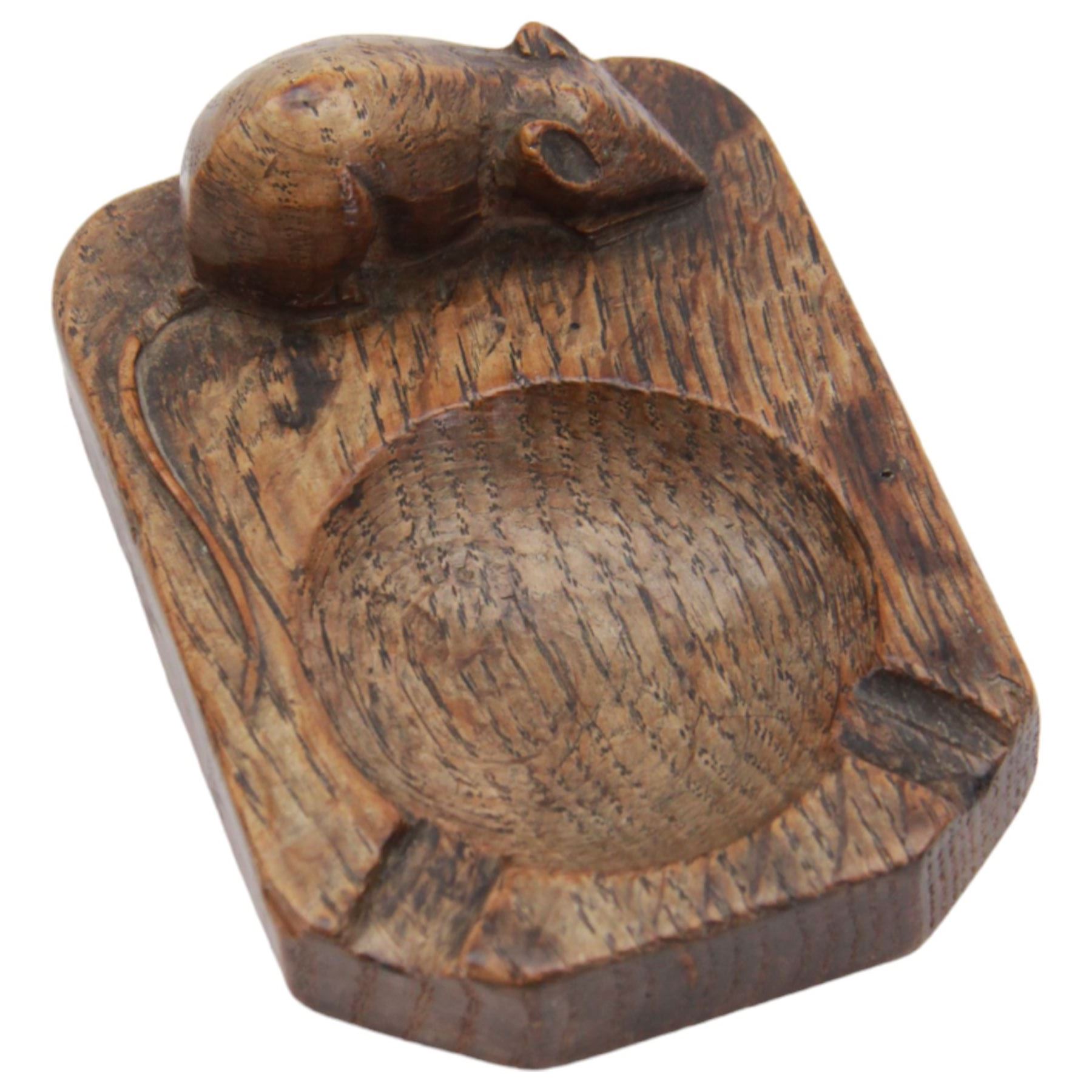 Mouseman - oak ashtray, rectangular form with rounded and canted corners, carved with mouse signature, by the workshop of Robert Thompson, Kilburn