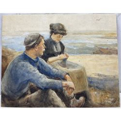 Robert Jobling (Staithes Group 1841-1923): Fisherman and his Wife, watercolour signed 35cm x 43cm