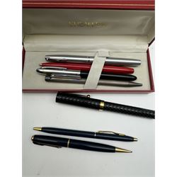 Collection of pens, including four fountain pens, two ballpoint pens and a silver propelling pencil, all by Sheaffer, Cross fountain pen, other pens and writing instruments