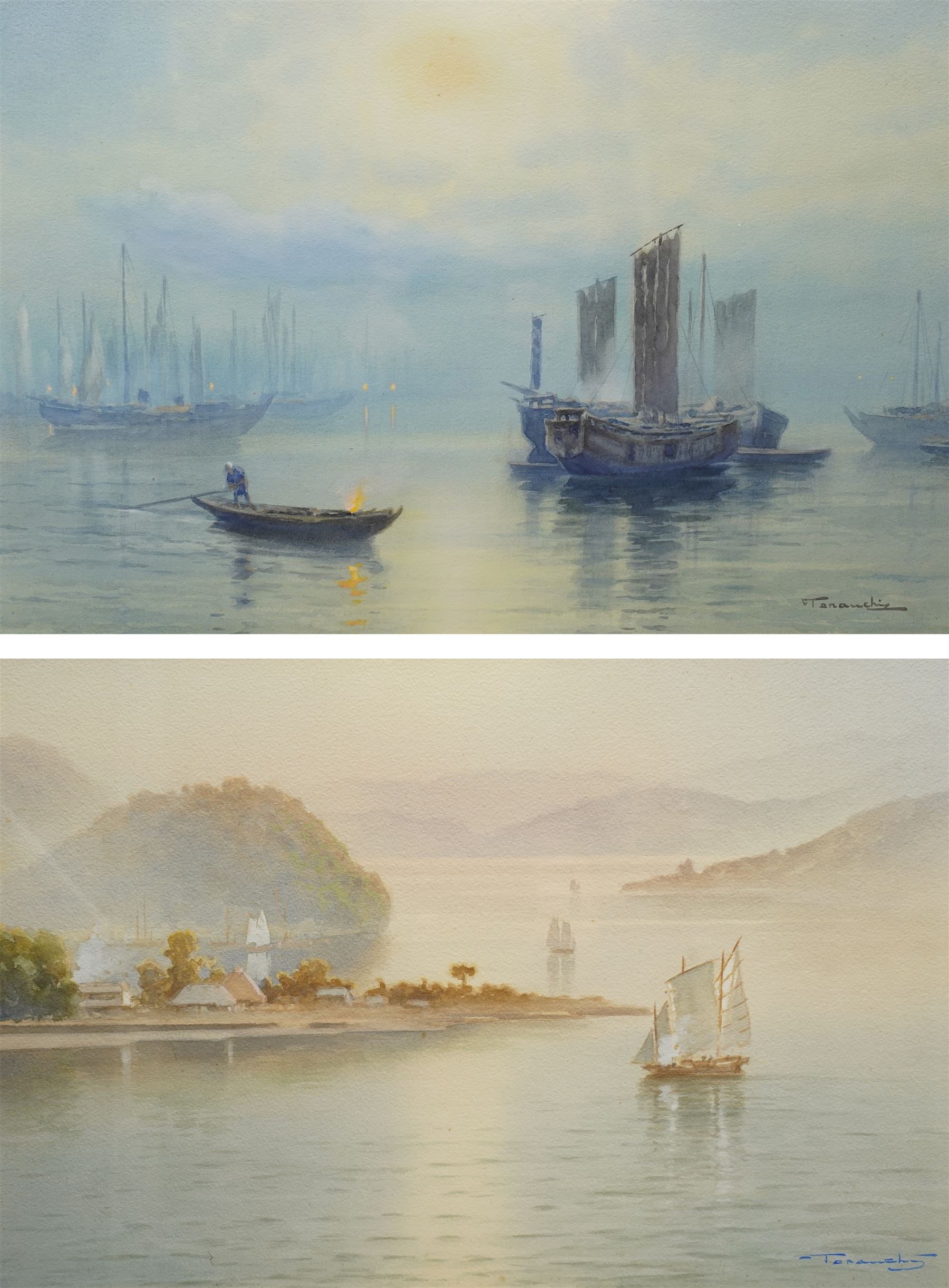 Tananchi (Japanese 20th Century): Hong Kong Junk Boat and Hong Kong Bay, pair watercolours signed 32cm x 47cm (2)