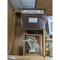 Large collection of radio parts, camera and electrical equipment and similar, together with other electrical parts, etc in five boxes 