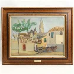 Philip Naviasky (Northern British 1894-1983) and Sonia Naviasky (British 1934-2018): Donkey and Cart in Continental Town, watercolour signed, inscribed verso 28cm x 37cm 