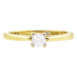 18ct gold single stone round brilliant cut diamond ring, the inside shank set with a single round brilliant cut diamond, hallmarked, diamond 0.15 carat