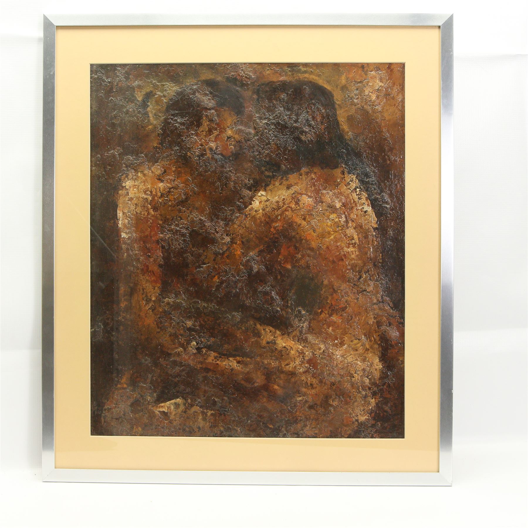 Continental School (Contemporary): The Artist and The Kiss, two mixed-media abstract portraits unsigned max 59cm x 45cm (2)