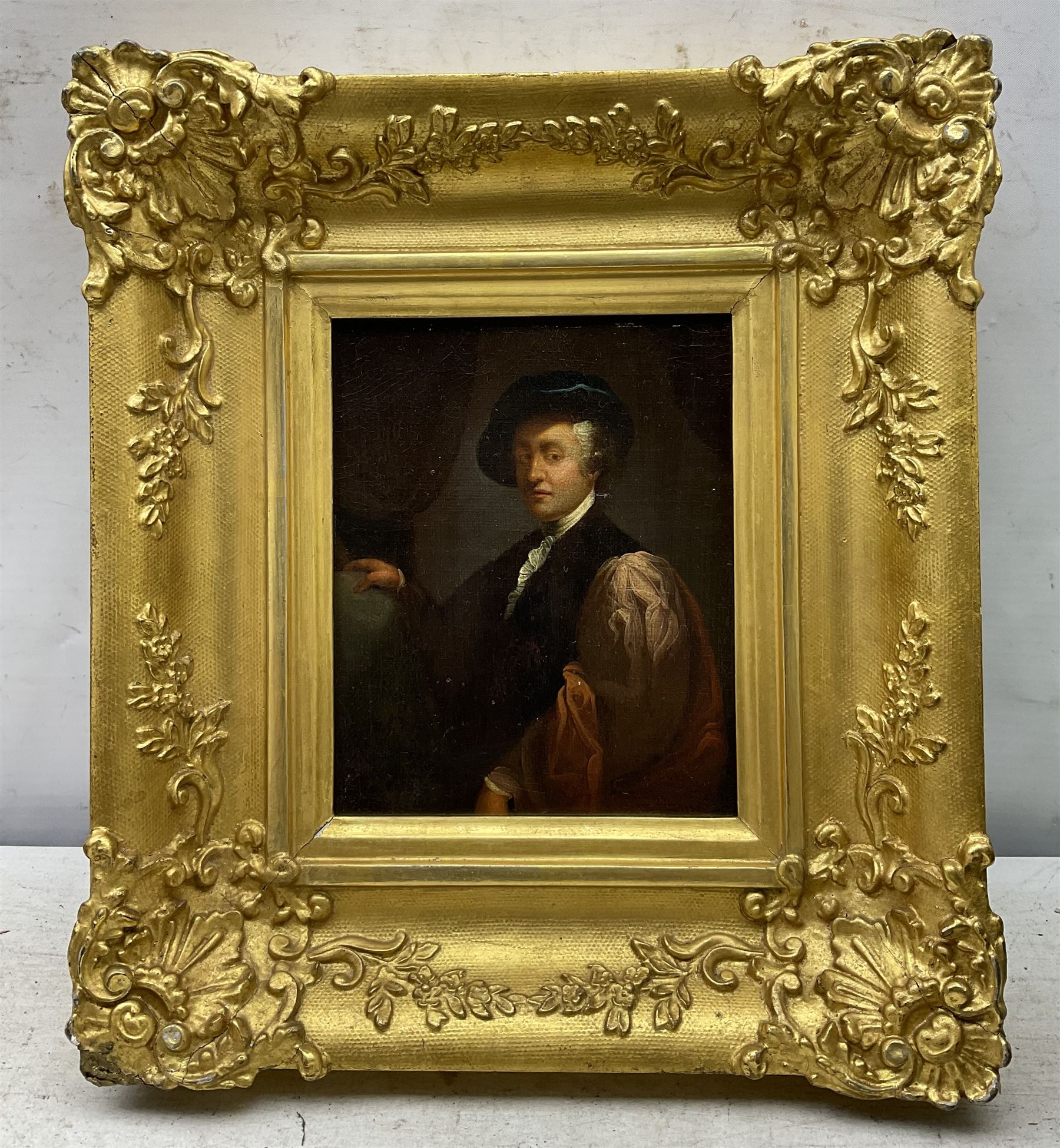 Continental School (19th Century): Portrait of a Gentleman in Blue Velvet Hat, oil on board unsigned 18cm x 15cm 