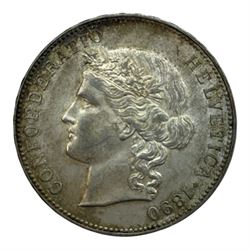 Switzerland 1890 B five francs silver coin