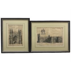 After Daniel King (British c.1616-1661): The South and West Prospects of Beverley Minster, pair 18th/19th century engravings 22cm x 32cm and 25cm x 18cm (2)