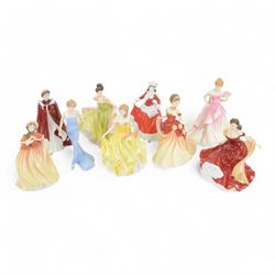 Eight Royal Doulton figures, including Princess Dianna, Autumn Ball, Spring Ball etc, toge...