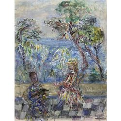 Constantin Andréevich Terechkovich (Moscow 1902-1978): Ladies with a Dog in Garden Setting, watercolour and gouache signed 62cm x 47cm
Provenance: with Galerie Paul Petrides, 53 Rue La Boetie, Paris, label verso.