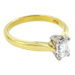 18ct gold single stone emerald cut diamond ring, hallmarked, diamond approx 0.60 carat