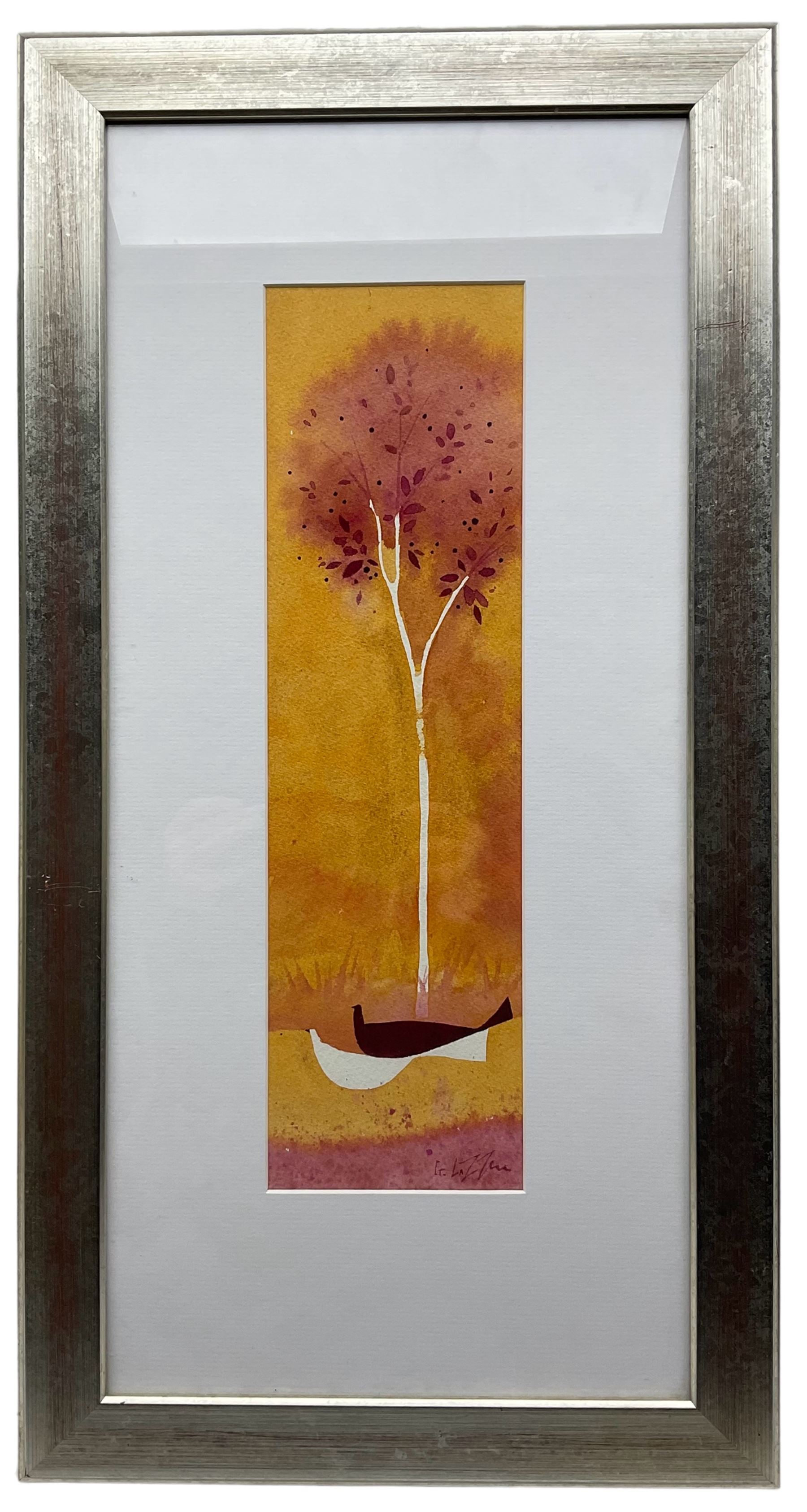 Giuliana Lazzerini (Italian/Yorkshire 1951-): 'Spring Tree', watercolour signed, labelled verso 40cm x 12cm