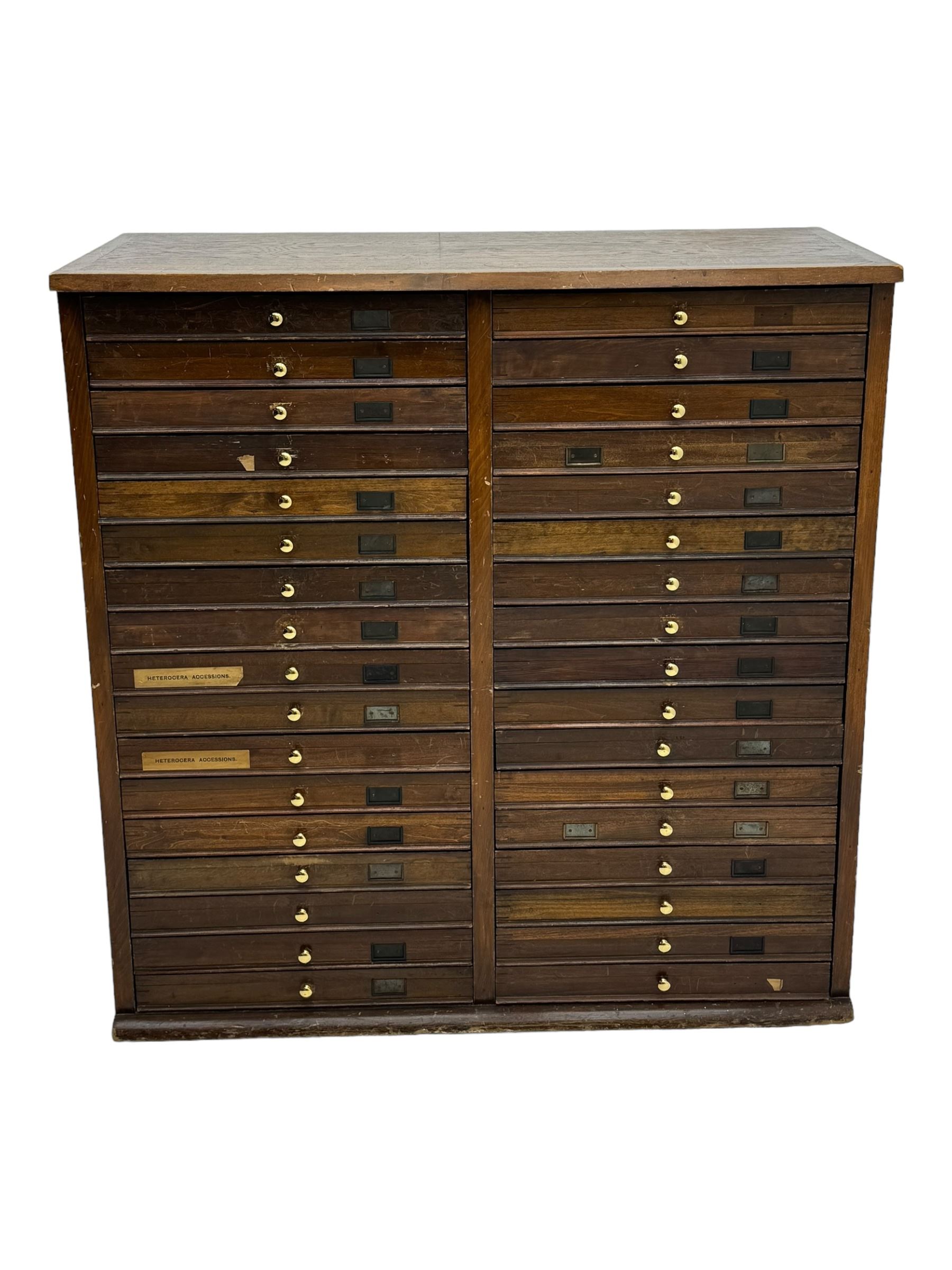 19th century Germany entomology collectors cabinet, with thirty four glazed specimen drawers with brass handles, label to the side 'Property of the Trustees of the British Museum', draw size H6cm, D42cm, W51cm
By vendors repute; 'I had a close friend who worked in the Entomological part of the British Natural History museum, Cromwell Road, London, I was very fortunate enough to be invited to the back working rooms of the Entomological Section and had many tours and looked at their work on various aspects of entomology, they were the Arctidae expert, studying and writing papers on them. The entire collection of some 6 million specimens were being relocated to the new purpose built Entomological building and many of the cabinets were no longer needed. The cabinets were to be destroyed or offered to members of staff, who were able to take which ever they required for their own use, I was fortunate enough to be included in being offered surplus cabinets and took the one you now have for auction'

