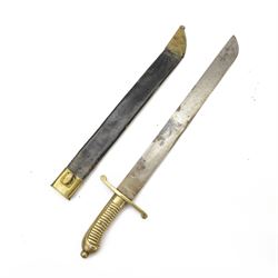 Prussian model 1855 Infantry Pioneers short sword, single edge blade stamped with a crown, quillon marked 28 AE.3.99. 32.A.E.2.99.1, with ribbed grip, in brass mounted leather scabbard, L65cm