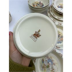 Royal Doulton bunny dinner wares, including four baby bowls, plates of various sizes, bowls etc 