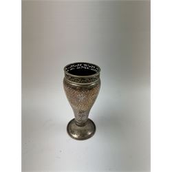 Arts & Crafts silver on copper vase, the body hammered finish, and pierced foliate rim, upon a circular foot, impressed 1729, in H15cm