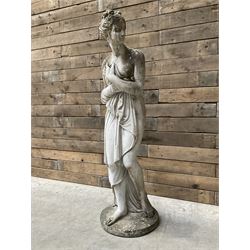 Weathered cast stone garden figure of Greek Goddess Pandora